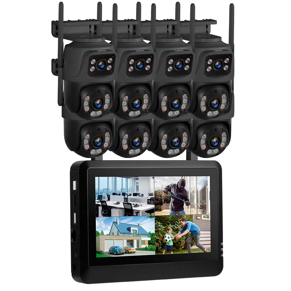 New Wireless 6MP Dual Lens WiFi IP Camera 8CH NVR 7-inch LCD Screen Video Recorder Home Security Camera Surveillance System Kit