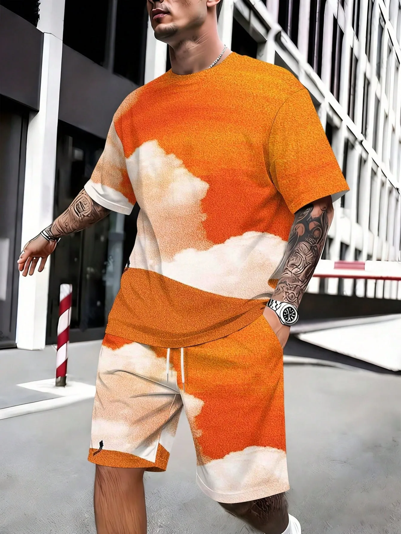 

2026 Summer New Men's Short-Sleeved Shorts Set with 3D Pattern Printing for Street Casual Fashion Comfortable Soft Breathable