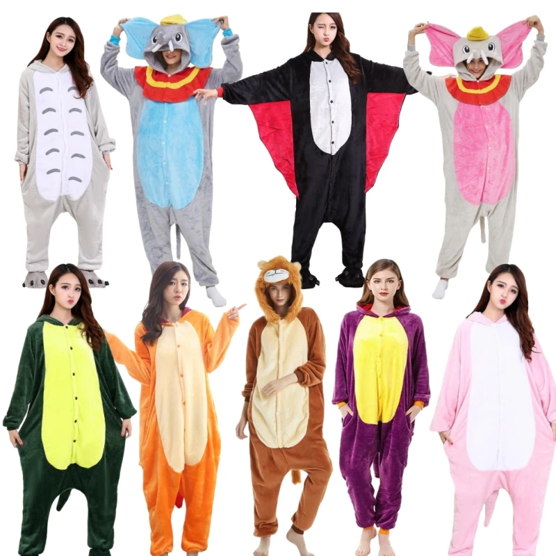 

Unisex Animal Jumpsuits Cosplay Cute Anime Cartoon Pajamas For Adults Flannel Pajamas Lion Blue Dumbo Winter Soft Home Bodysuits