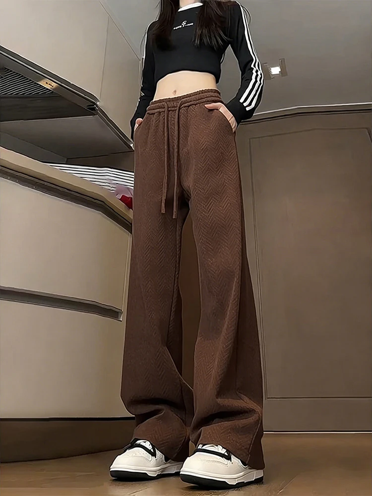 

Мужские прямые брюки в стиле ретро, коричневые, с высокой талией, расклешенные, повседневные, с узором «пшеничный колос», для фитнеса, немнущиеся, легкие