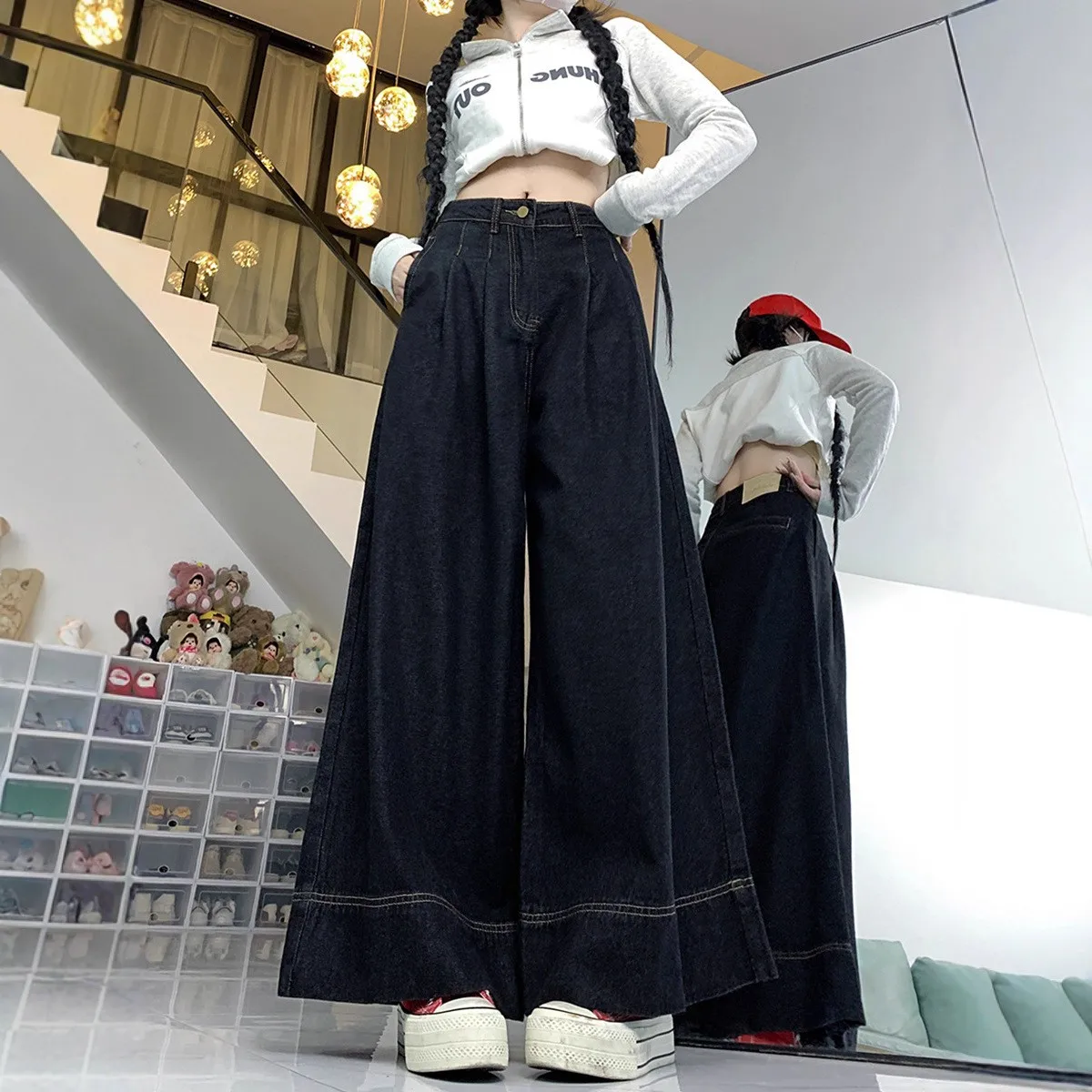 

Retro Black Denim High Waist Straight Leg Comfortable Loose Women's Jeans Spring Autumn Season Ladies Casual Fashion