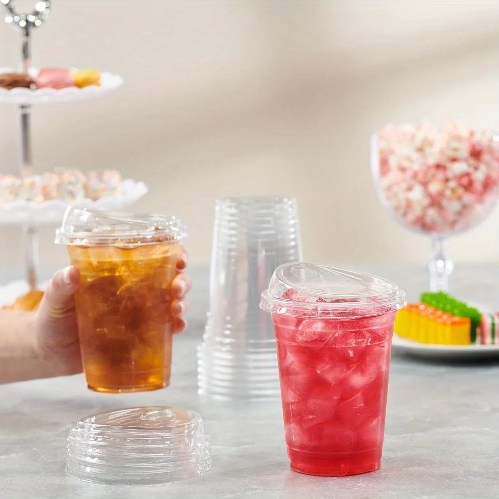 Disposable Transparent Plastic Cups With Lids, Suitable For Coffee, Milkshakes Family Gatherings, Halloween And Christmas