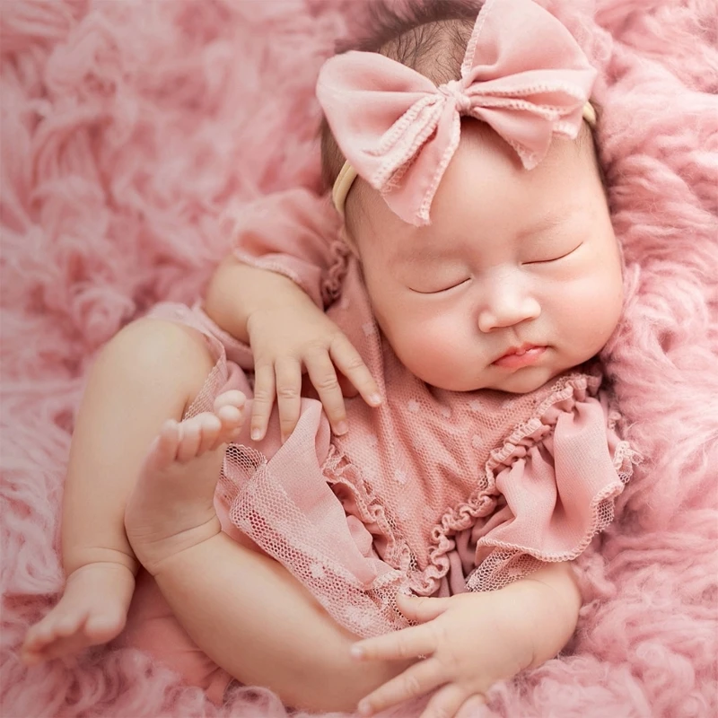 Delicate Newborn Lace Dress with Bowknot Hairband Decoration Princess Romper with Headband for 0-1M Baby Photoshoots