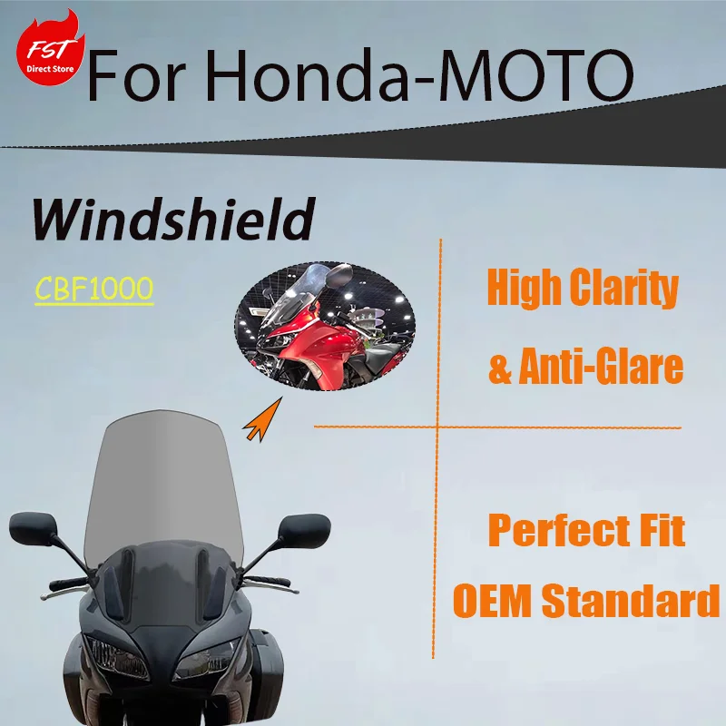 

Modified Heightened Windshield for Honda CBF1000, Premium Imported Glass Front Wind Deflector with Chest Protector & Rain Shield