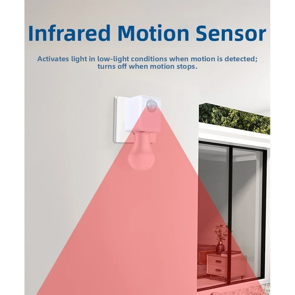 Afbeelding 4: Smart E27 Infraroodsensor Lampkop Bewegingsgeactiveerde lamphouder voor trappen Garage Gang AC 110-240V PC Wit