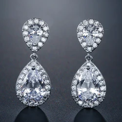 ZAKOL Classic Water Drop Cubic Zirconia Dangle Earrings for Women Gorgeous Shiny Crystal Wedding Party Jewelry