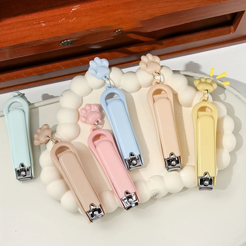 20 pcs Cartoon Macaron Cat Claw Pendant Nail Scissors, Anti-Splash Nail Scissors, Home Creative Folding Nail Clippers