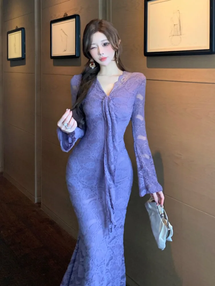 

Сексуальная кружевная длинная свековая юбка с v-образным вырезом, женская дизайнерская юбка с запахом для похудения, юбка с высокой талией, осень-зима Dr