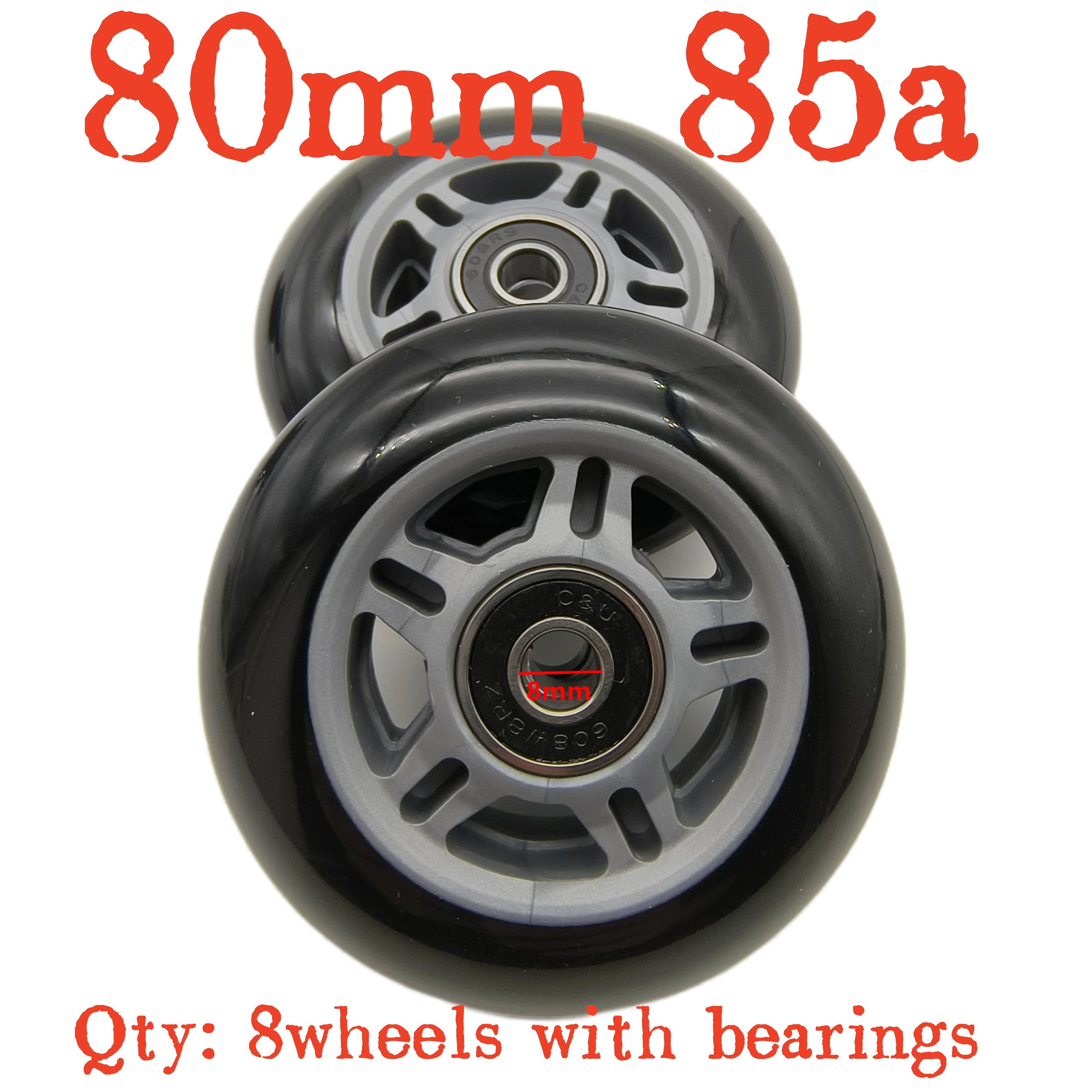 Inline skate wheel black 76mm 85A 80mm  bearing 608z abec-9 8wheels/lot