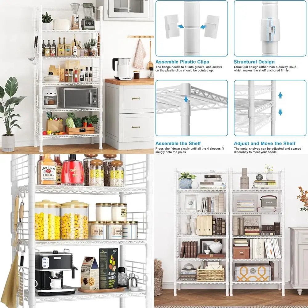 

5-Shelf Metal Storage Rack for Home & Garage, 21.2W x 9.4D x 59.2H, Holds 400lbs, White