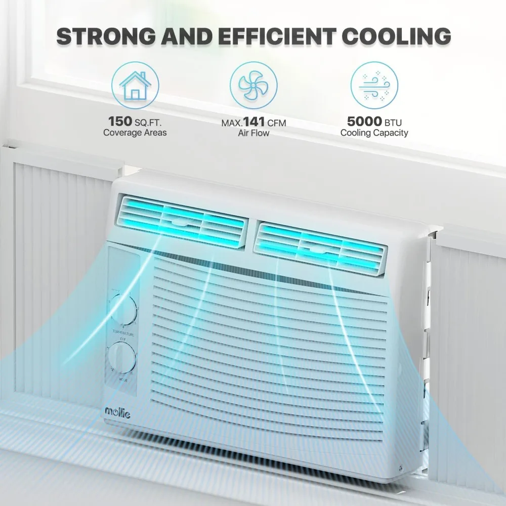 5,000 BTU Window Air Conditioner with Mechanical Controls and easy-to-Clean Washable Filter, For Bedrooms Guest Rooms