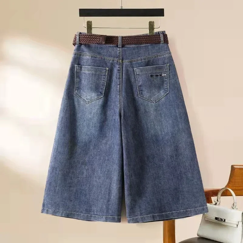 Women's Denim Shorts Spring /Summer Loose Versatile Capris Jeans Harajuku Wide Leg Pants Large Size Korean Casual Pants