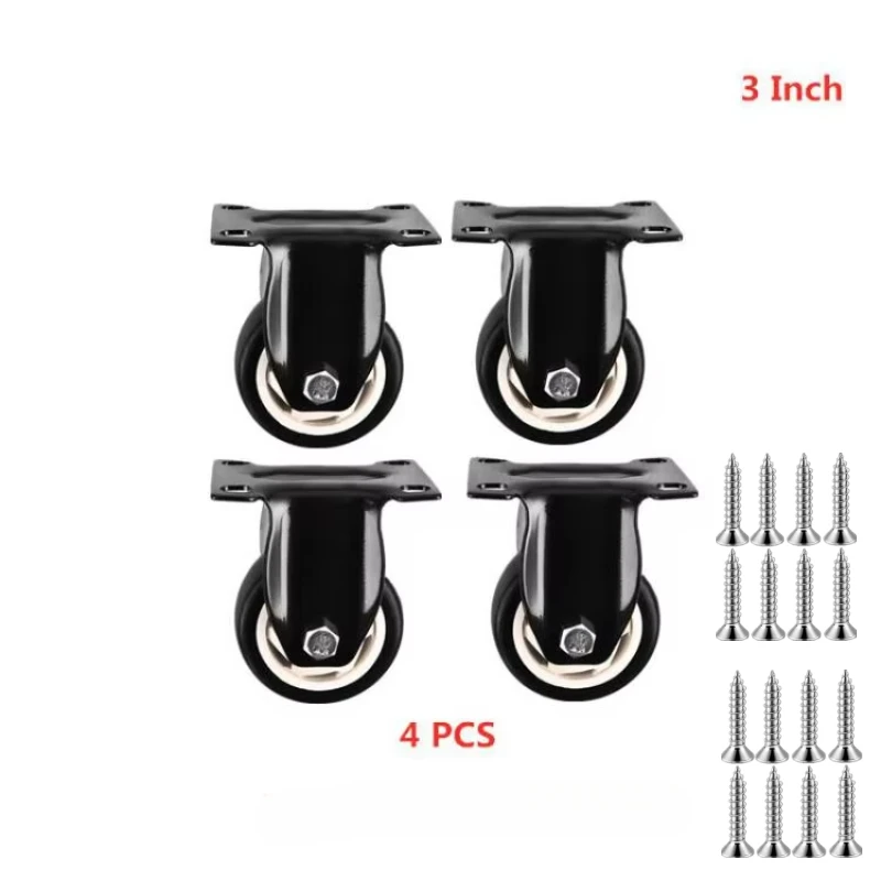 4 Pcs 3 Inch Caster Electrophoresis Gold Diamond Directional , Black Through Flower Fixed Wheel  Mute Roller Load 270KG