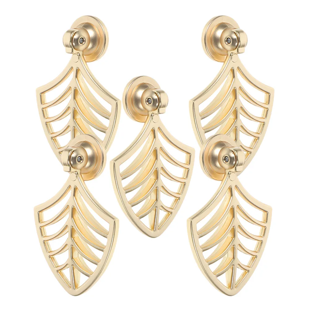 

5Pcs Leaf Shaped Drawer Pulls Zinc Alloy Cabinet Handles Gold Finish Easy Install for Kitchen Bathroom Dresser Furniture