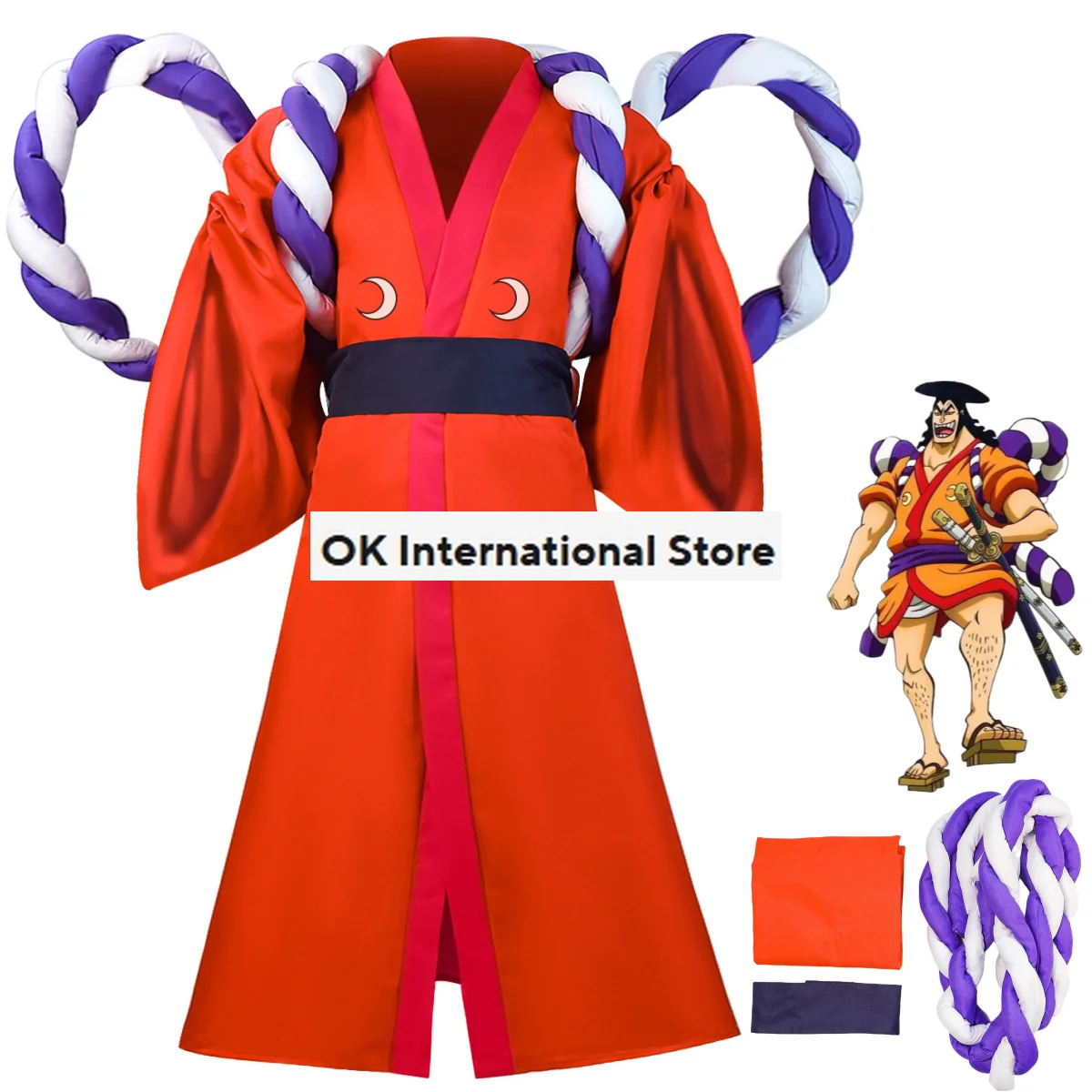 

Anime Kozuki Oden Cosplay Costume Wano Kuni Country Kuri Japanese Red Kimono Robe Backstraps Adult Man Carnival Halloween Suit