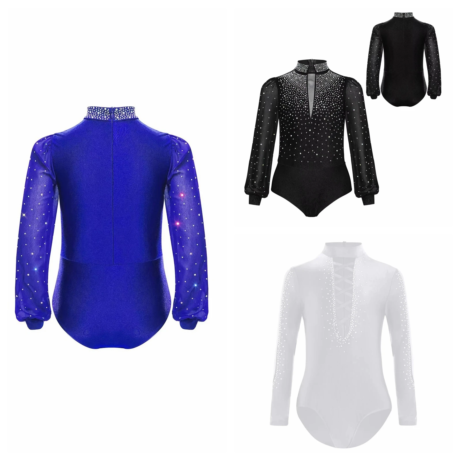 

Kids Figure Skating Leotard Rhinestones Salsa Tango Gymnastics Bodysuit for Boys Dancewear Dance Leotards Latin Dance Bodysuit