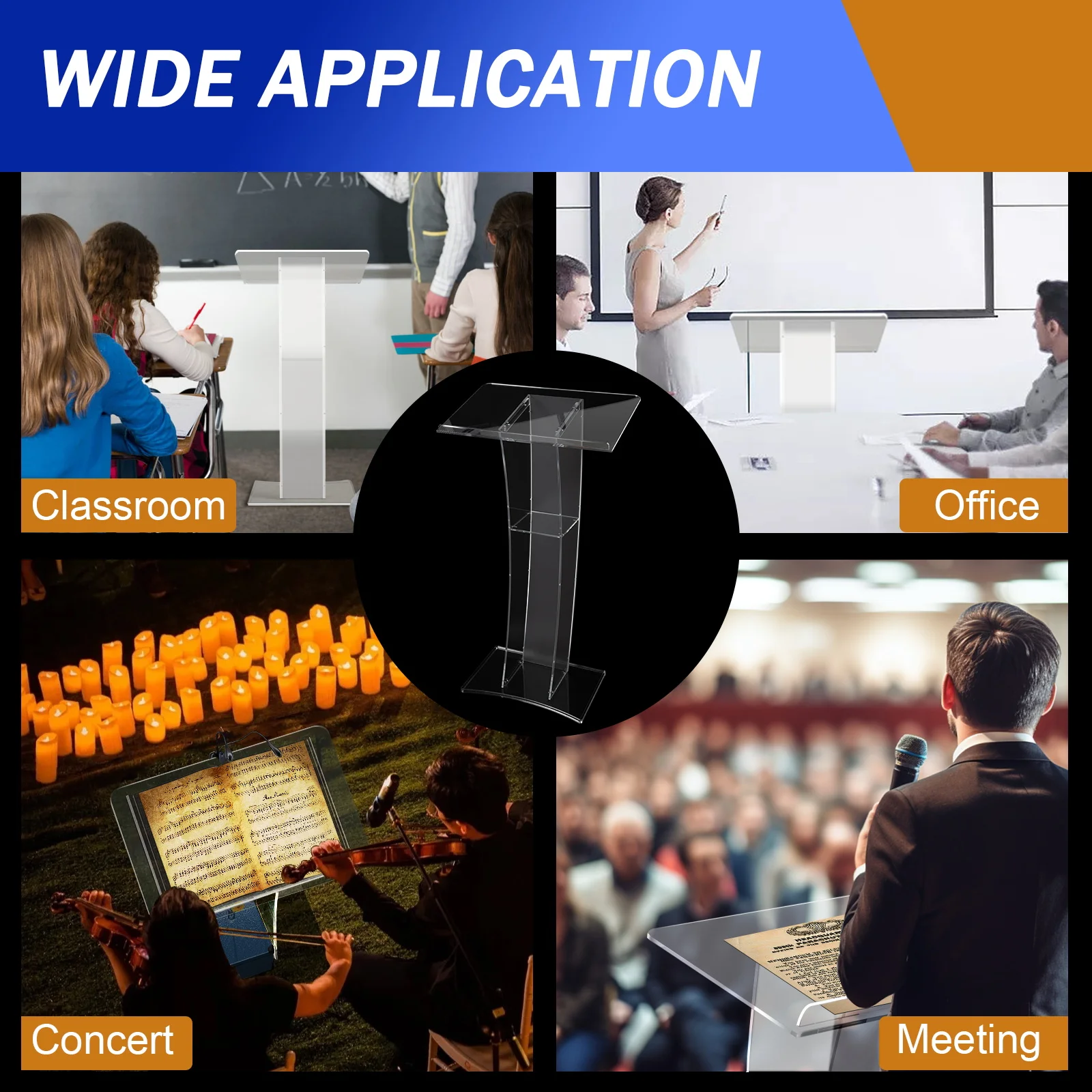 아크릴 강단 115cm 높이 투명 연단 15 °   회의 학교 결혼식을 위한 틸트 기능