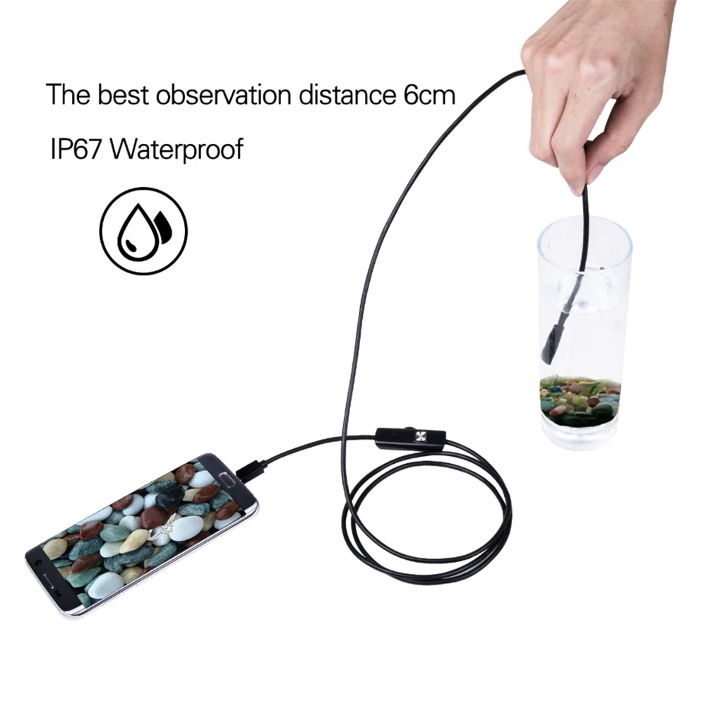 7.0mm 5.5mm IP67 Waterproof Endoscope Camera 6 LEDs Adjustable USB Android Flexible Inspection Borescope Cameras for Phone PC