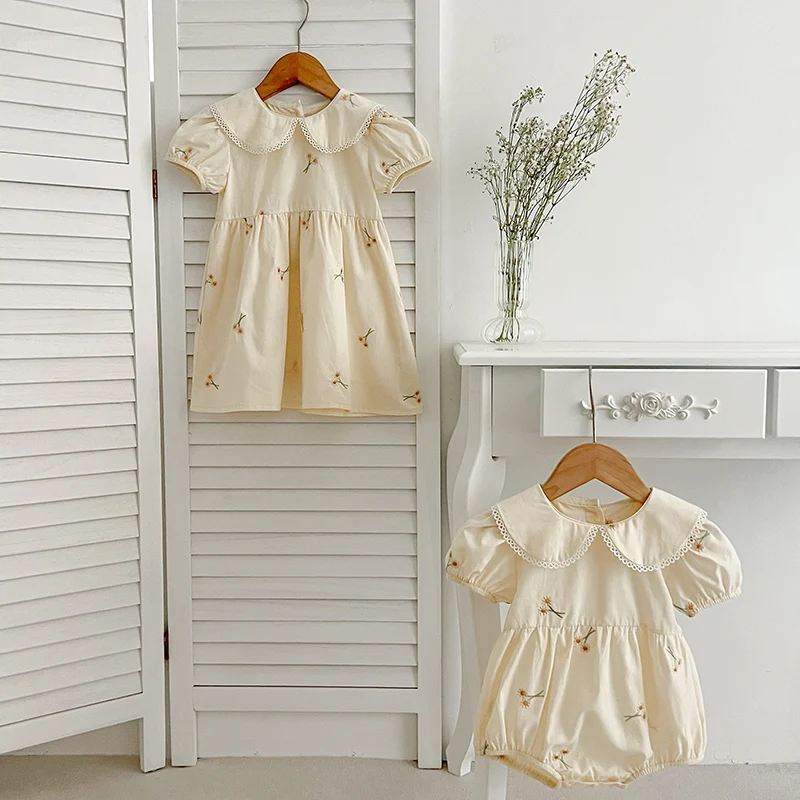 Baby Girls' Lace Collar Embroidered Flower Dress Romper 2