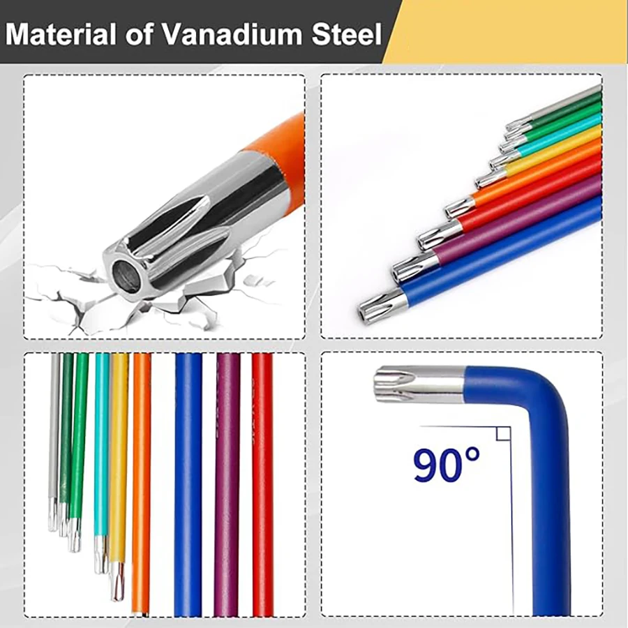 9Pcs CR-V Metric Wrench Set, L Key Set with Color-coded &  Bracket  Bike Repair,  Assembly