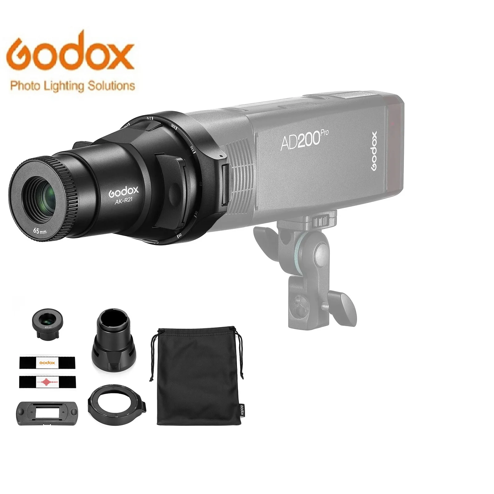 Godox AK-R21 Camera Flash Projector Set with 65mm Projection Lens Mounting Adapter for Round Head Flash AD100 Pro AD200 V1 PRO