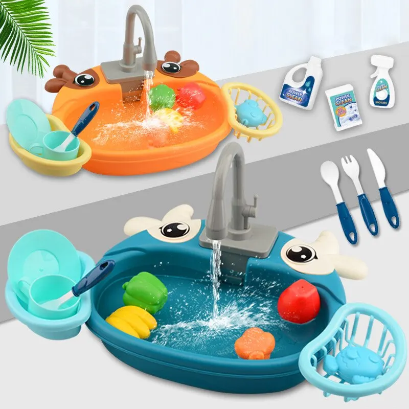 Kids Kitchen Toys Pretend Simulation Electric Dishwasher Children's Kitchen Wash Basin Sink Role Playing Toys Boys Girls Gifts