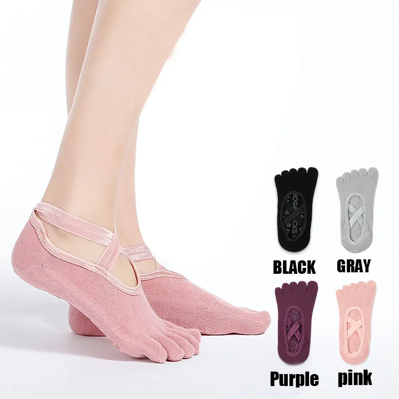 

Women Bandage Yoga Socks Anti-Slip Quick-Dry Damping Pilates Ballet Socks Good Grip For Women Cotton Non-Slip Five Toe Socks