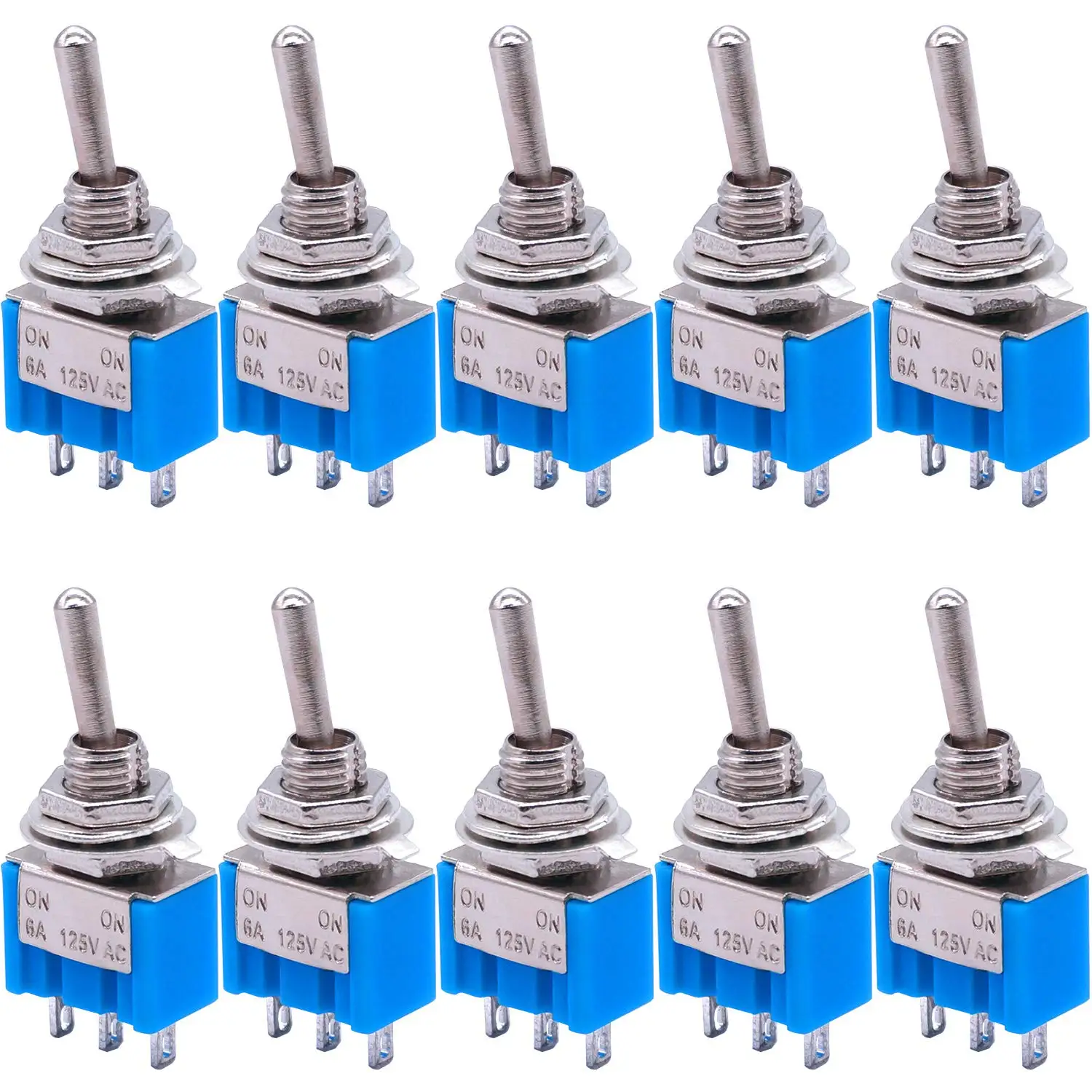 10Pcs SPDT Mini Toggle Switch 3-Pin 2 Position ON/ON Miniature Toggle Switch 6A 125V AC Toggle Switch MTS-102