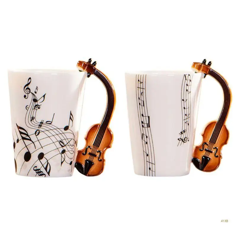 

41XB Violin Shapes Coffee Mugs Ceramic Milk Tea Cups Drinkware for Kitchen Drinking