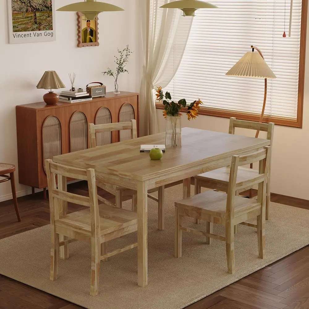 Solid Wood 43.3 Modern Dining Set with 4 Chairs for Kitchen, Living Room, or Breakfast Nook in Natural Finish