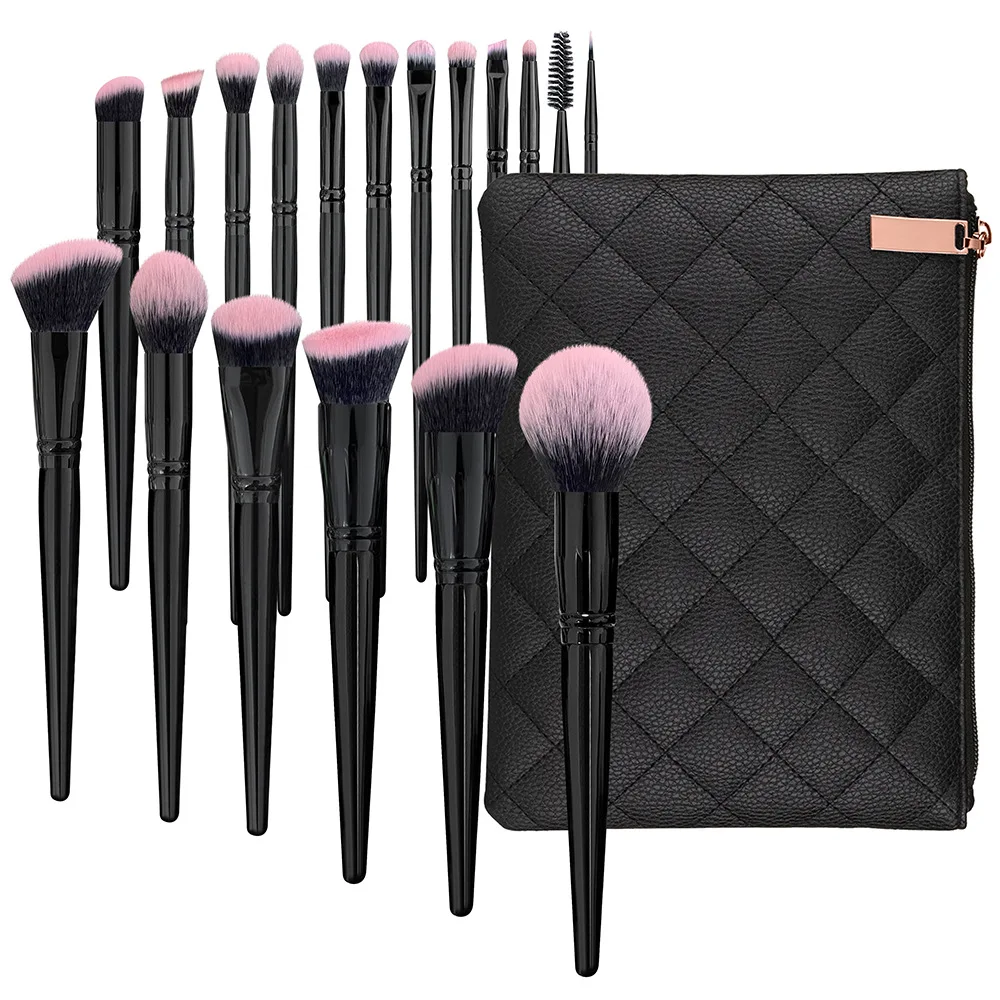 Juego de brochas de maquillaje profesionales, pinceles de color negro, pelo Rosa Natural, base en polvo, contorno, sombra de ojos, logotipo de impresión gratis, 6 juegos