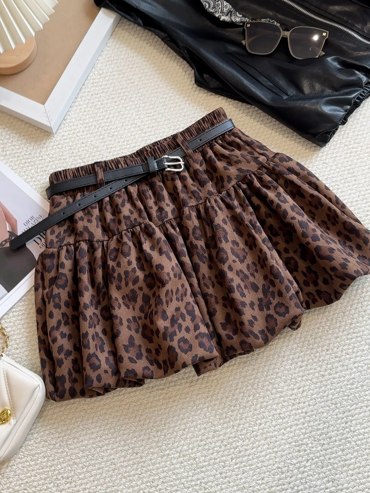 Women Mini Leopard Skirt Vintage Korean Style Y2k Gyaru A-line Suede Skirt Harajuku Short Skirt 2000s Clothes Spring Summer 2026