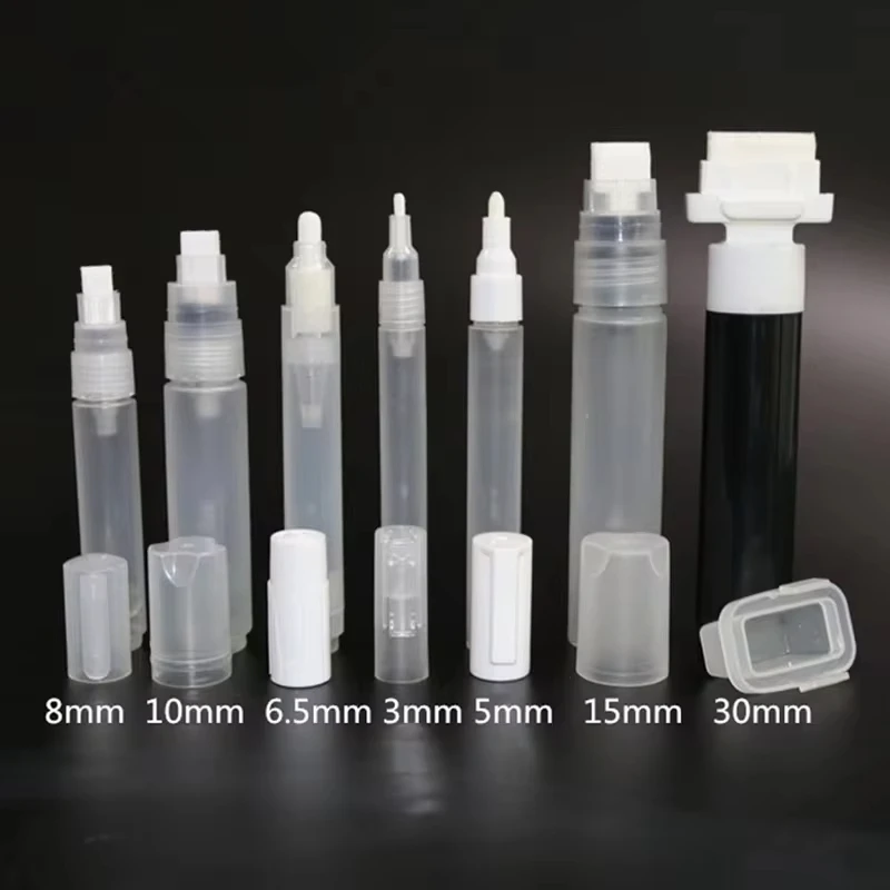 3/5/8/10/15/30/50mm Reusable Graffiti Pen Plastic Transparent Bucket Tube Reusable Ink Marking Pen With Replancement Head