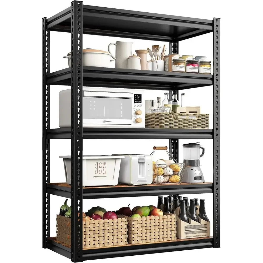 

REIBII 5 Tier Storage Shelves, 2500LBS Adjustable Garage Shelving Unit, Metal Shelves or Pantry, Garage, Kitchen, Warehouse, Bla
