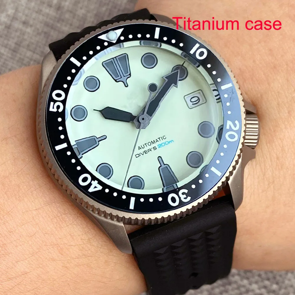 SKX013 Titanium 37MM Mechanical Watch Men S NH36 Movt 3.8 Crown Full Luminous 120 click Bezel 20bar Waterproof Dive Wristwatch