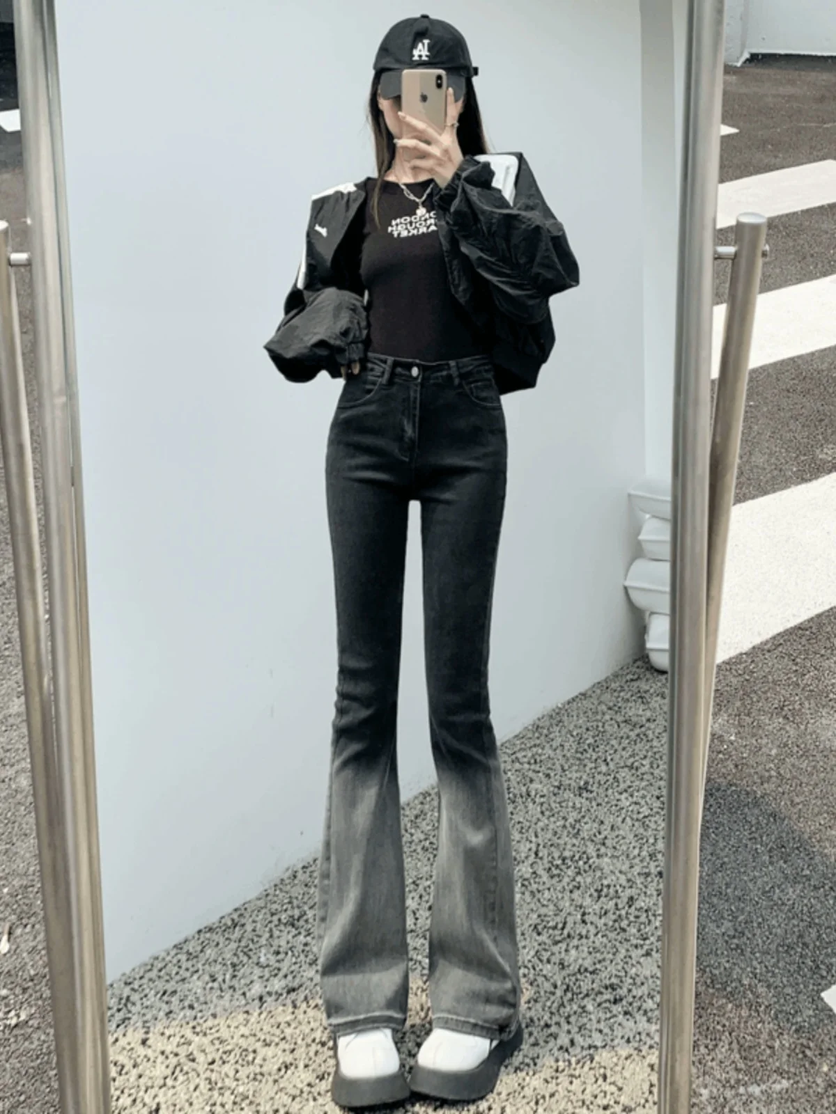 

Джинсы-колокольчики с высокой талией, женские облегающие джинсовые брюки, весенне-осенние брюки больших размеров в стиле ретро