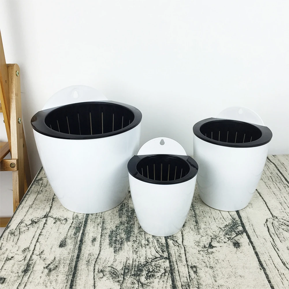 1PC Self-Watering Wall Mounted Flower Pot Plastic Hanging Planters For Indoor Office Home Garden Decor With Inner Basket