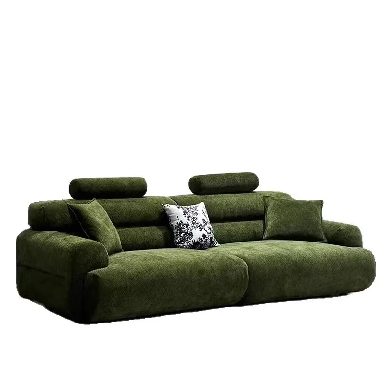 ！@Medieval Style Valley Sofa Olive Green Chenille Fabric 3-Seater Oversized Set Modular Adjustable Headrests Removable Living Ro