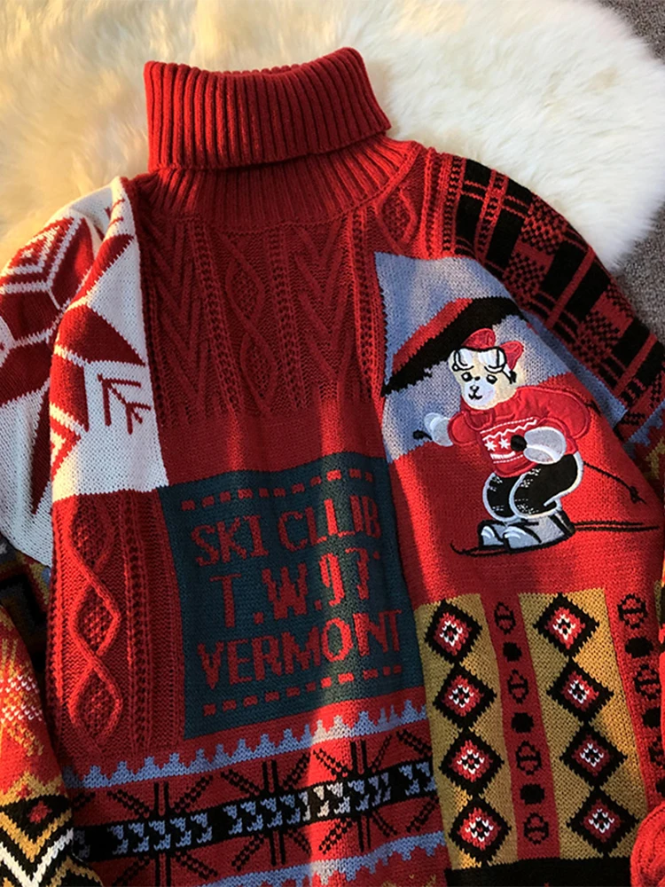 

Thiened Fce Knitted Sweater High Collar Cisas Pattern Men's Autumn Winter Outerwear Casual Straight Fit Long Sve