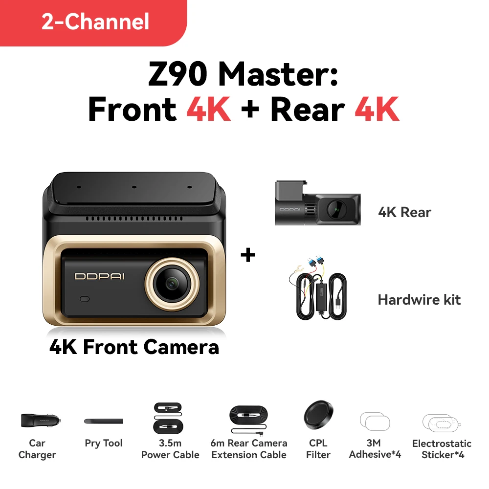 Neue DDPAI Z90Master 4K+4K Dual HDR Dashcam Vorne Hinten Autokamera Sony STARVIS 2 IMX678 ADAS Parküberwachung 5GHz WLAN 64G eMMC