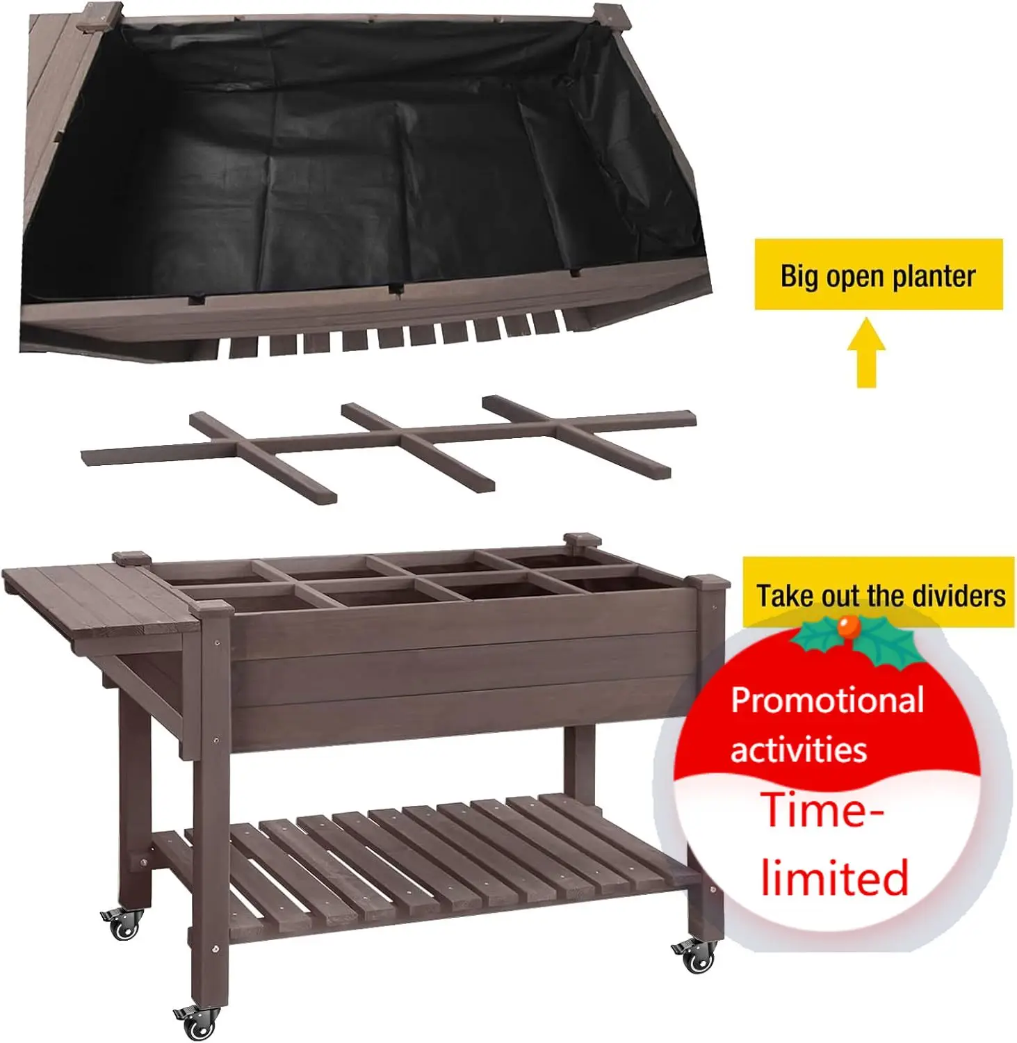

Aivituvin Raised Garden Bed on Wheels, Elevated Plant Boxes Outdoor Large with Grow Grid - with Large Storage Shelf 52.7" x 22"