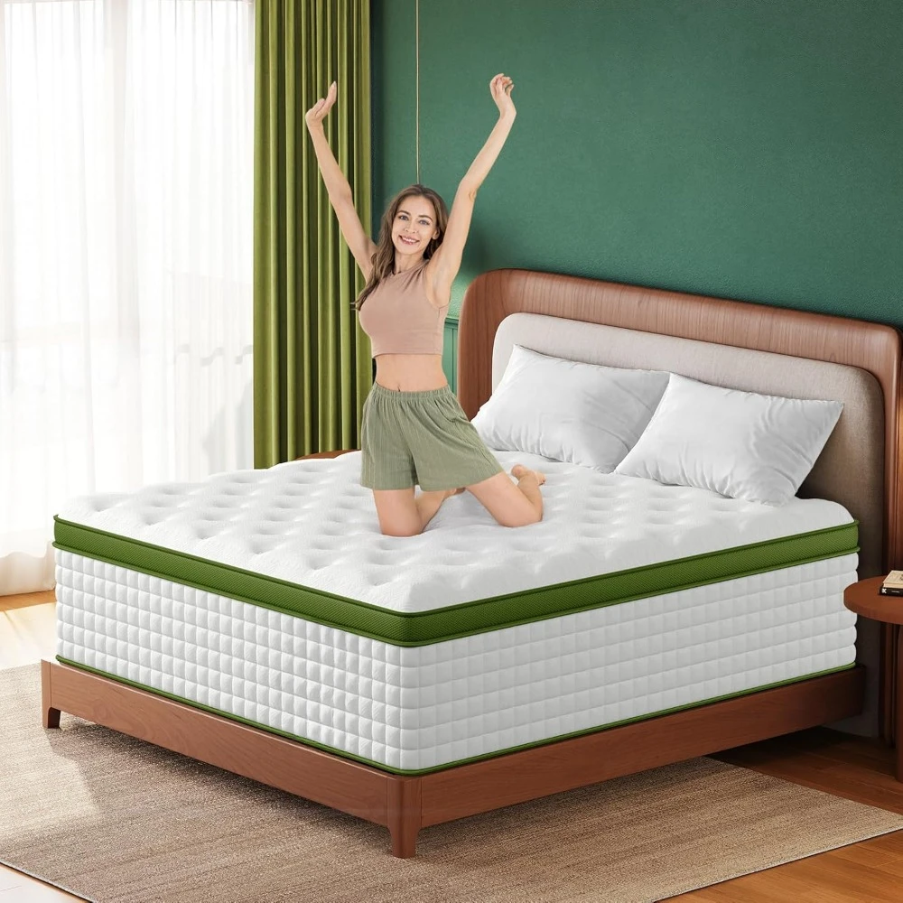 14 Inch Hybrid Mattress Queen Size in a Box with Gel Memory Foam and Pocket Springs, Medium Firm Mattress, Pressure Relief