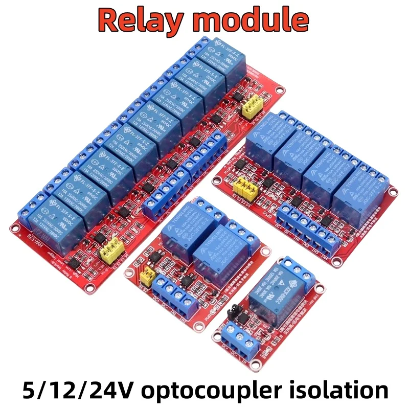 Relay module 5/12/24V optocoupler isolation 1/2/4/8 high and low level trigger development board microcontroller