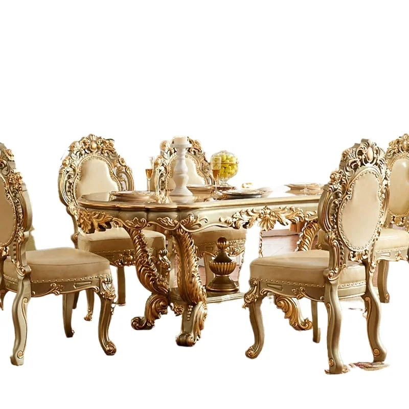 

All solid wood square table champagne gold oval 1.8 meters long table dining table and chair combination dining room furniture