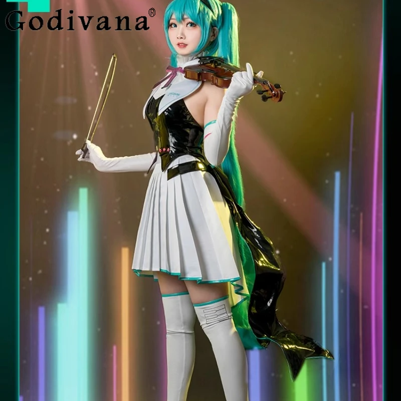 Women Summer Cute Dress for Halloween Cosplay Carnival Uniforms Top and Skirt Suit Female Preppy Style White Black Dress Set