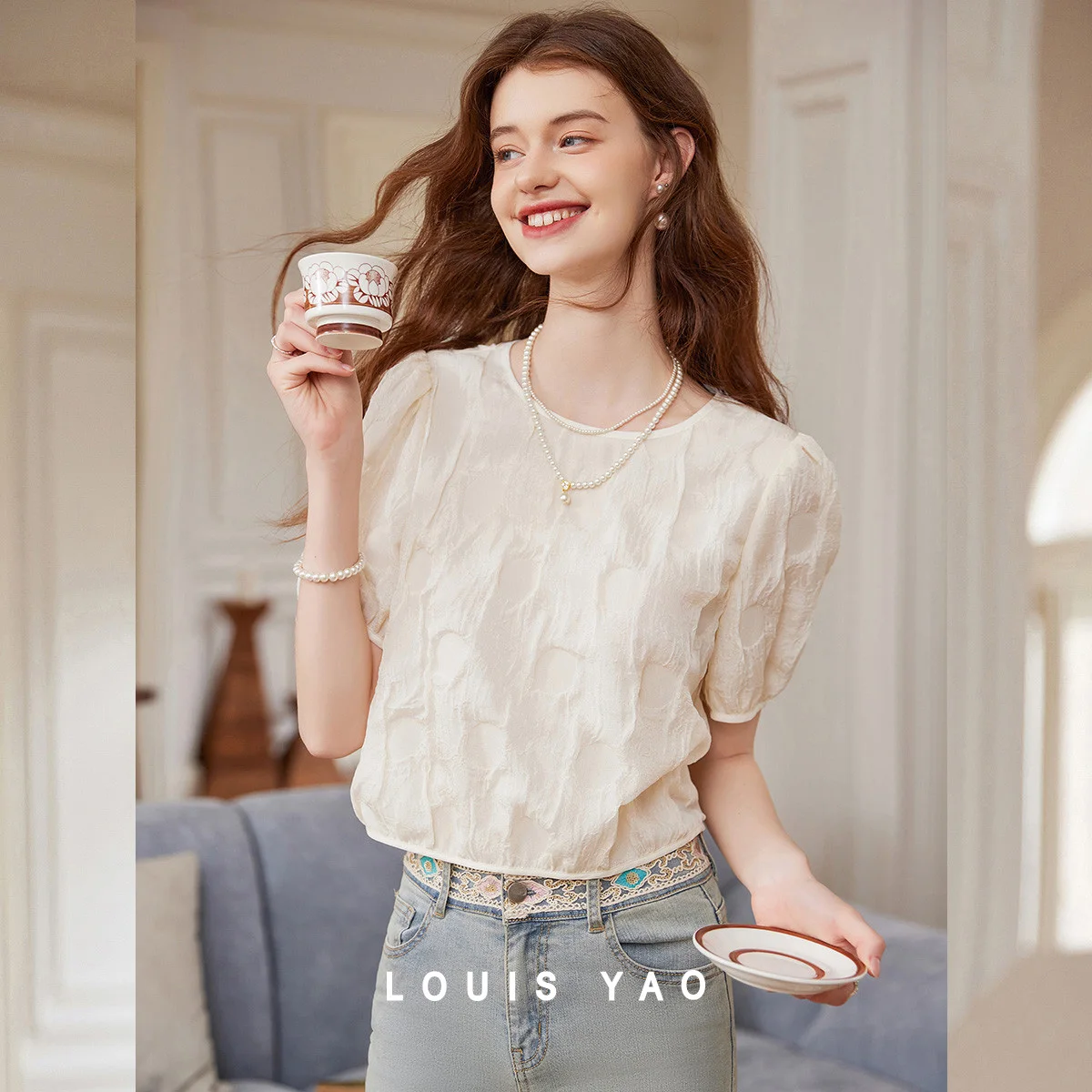 LOUIS YAO Тканая тканевая рубашка с текстурированной шнуровкой