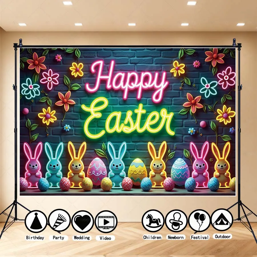 

MOON.QG Easter Day 2026 Banner Photography Backdrop Paint Egg Light Flower Photo Background For Children's Party Home Decoration