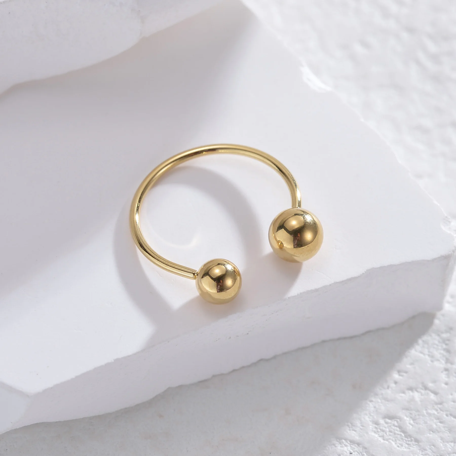 Adjustable Stainless Steel Double Ball Ring for Women Gold Color Minimalist Open Dating Rings Punk Geometric Trendy Jewelry Gift