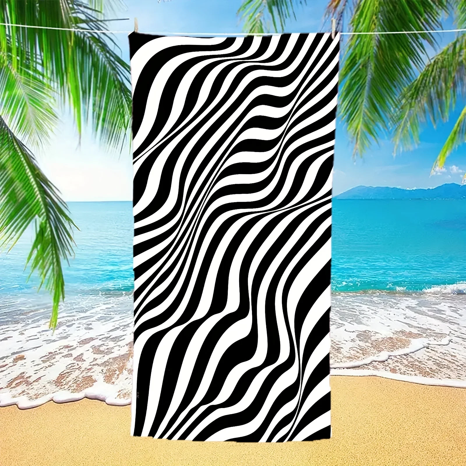 

1 шт. современное полосатое пляжное полотенце из микрофибры — супервпитывающее, быстросохнущее, легкое и мягкое — солнцезащитное, идеально подходит для кемпинга,