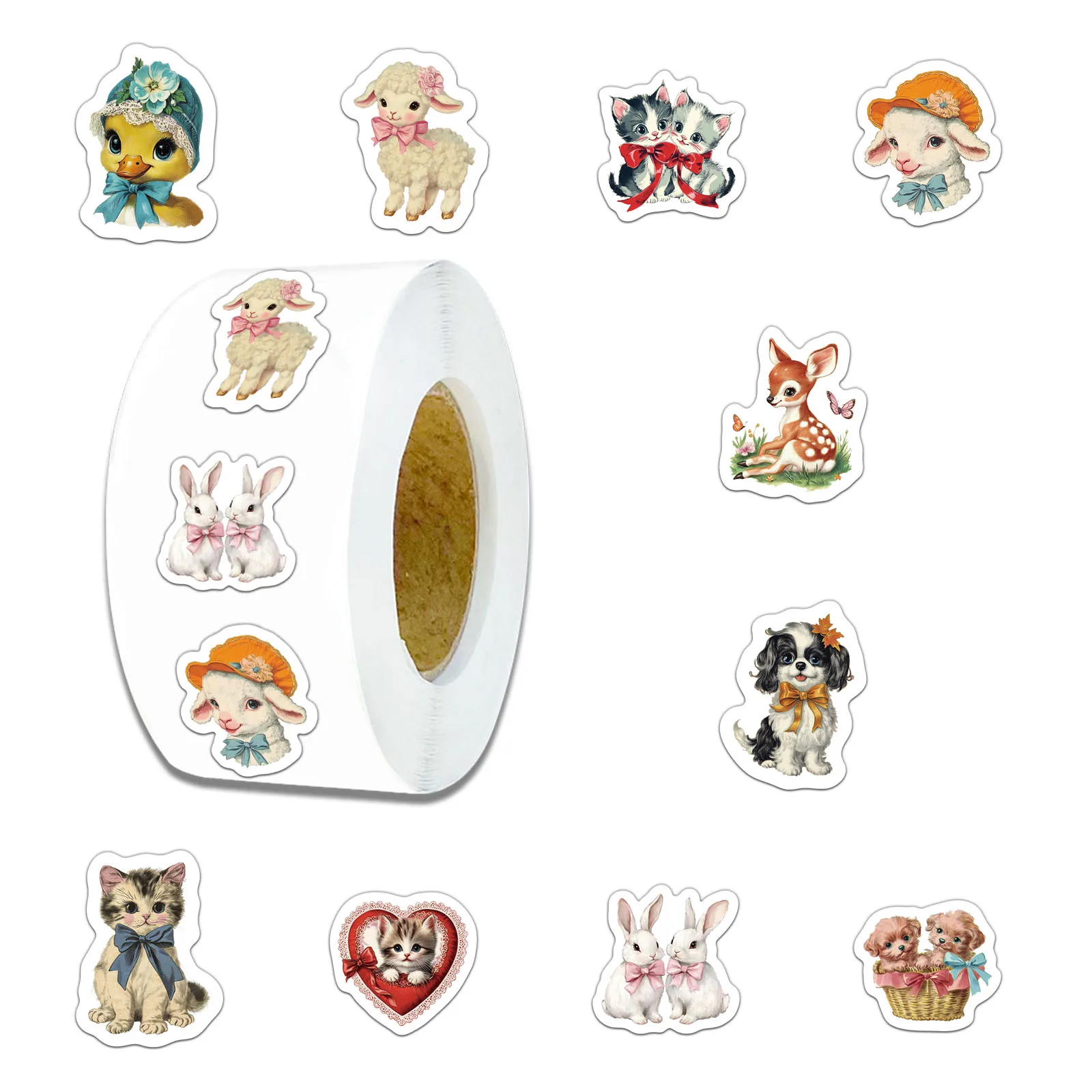 

500PCS Retro Animal Roll Stickers Exquisite and Cute Account Materials Phone Cases Laptop Suitcases Water Cups Waterproof